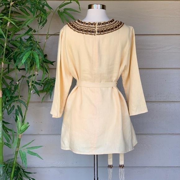 Victor Costa Occasion Yellow Linen Tunic w/ Beads - Picture 3 of 6